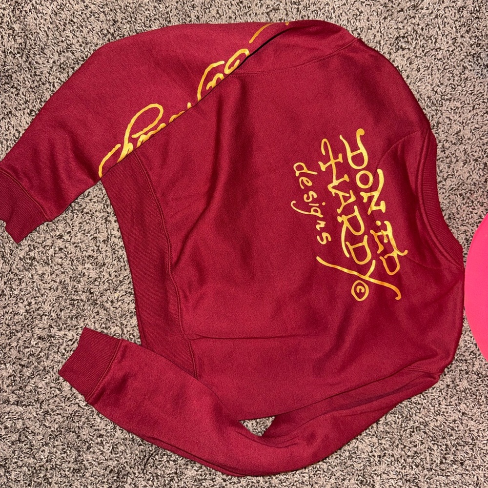 Ed Hardy Burgundy Sweatshirt with Bold Graphic - Picture 2 of 4